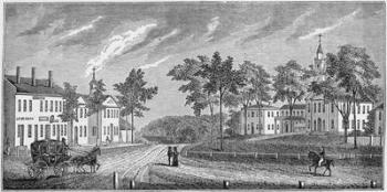 Central part of Greenfield, from 'Historical Collections of Massachusetts', by John Warner Barber, engraved by S. E. Brown, 1839 (engraving) | Obraz na stenu