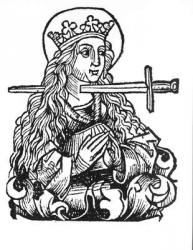 St. Lucy (d.304) from 'Liber Chronicarum' by Hartmann Schedel (1440-1514) (woodcut) (b/w photo) | Obraz na stenu