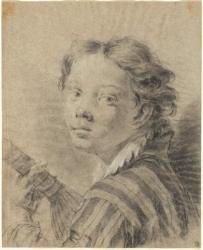 A Boy with a Lute, c.1740 (black and white chalk and charcoal on blue paper) | Obraz na stenu