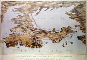 Panoramic view of the Sea of Azof showing the Allied position, from government charts and plans and from sketches made by a military engineer, pub. by Stannard and Dixon, 1855 (litho) | Obraz na stenu