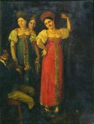 Violinist and three women dancing (oil on canvas) | Obraz na stenu