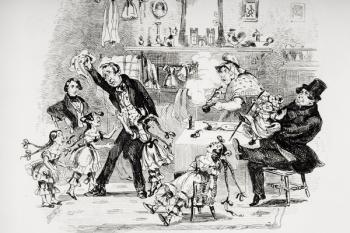 Emotion of Mr. Kenwigs on hearing the family news from Nicholas, illustration from `Nicholas Nickleby' by Charles Dickens (1812-70) published 1839 (litho) (see also 259139) | Obraz na stenu