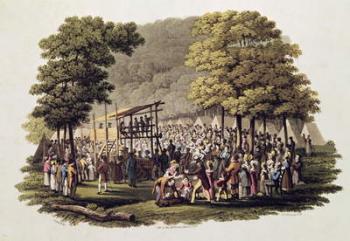 Camp Meeting of the Methodists in North America, engraved by Matthew Dubourg (fl.1813-20) 1819 (colour litho) | Obraz na stenu
