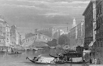 The Rialto Bridge, Venice, engraved by Edward Finden, c.1830 (engraving) | Obraz na stenu