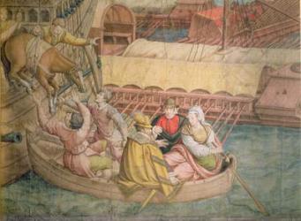 Campaign of Emperor Charles V against the Turks at Tunis in 1535: the Battle of Goletta, detail of a horse being lowered into a boat, cartoon for a tapestry (charcoal and w/c on paper) | Obraz na stenu