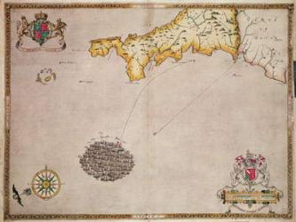 Map No. 1 showing the route of the Armada fleet, engraved by Augustine Ryther, 1588 (engraving) (b/w photo) | Obraz na stenu