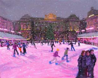 Christmas skating,Somerset House with pink lights,2014 (oil on canvas)(updated image) | Obraz na stenu