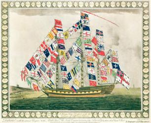 A King's Ship dressed with the colours of different nations, 6th October 1794 (colour litho) | Obraz na stenu