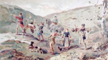 13th Century Hunting Party with Porters, 1886 (colour litho) | Obraz na stenu