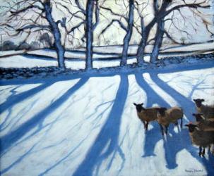 Sheep in snow, Derbyshire (oil on canvas) | Obraz na stenu
