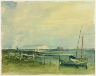 Coast Scene with White Cliffs and Boats on Shore (w/c & graphite on paper) | Obraz na stenu
