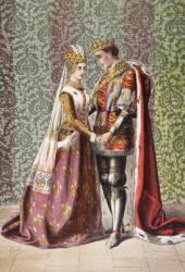 Katharine speaks in Henry V, Act V, Scene II, 'Dat is as it sall please de Roi mon pere', from 'The Illustrated Library Shakespeare', published London 1890 (colour litho) | Obraz na stenu