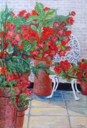 Geraniums and Petunias on the Terrace, 2011, (Gouache on paper) | Obraz na stenu