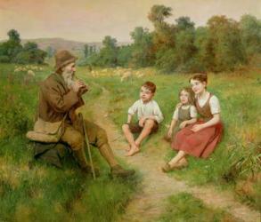 Children Listen to a Shepherd Playing a Flute (oil on canvas) | Obraz na stenu