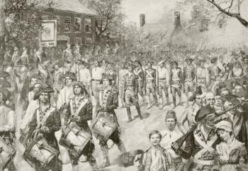 Occupation of New York by American troops on 25th November, 1793, from 'Album Artistico', published c.1890 (litho) | Obraz na stenu