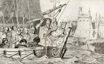 Saint Louis IX (1214-70) leads his troops in battle, from 'Histoire de France' by Colart, published c.1840 (engraving) | Obraz na stenu