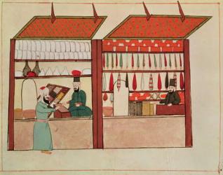 Ms 1671 A Shop Selling Different Merchandise, c.1580 (gouache on paper) | Obraz na stenu