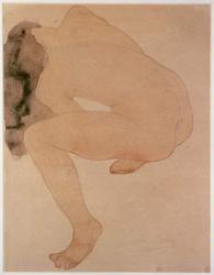 Seated nude bending over (pencil & w/c on paper) | Obraz na stenu