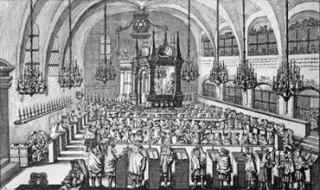 The Gathering in the Synagogue, 1705 (engraving) | Obraz na stenu