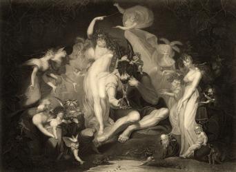 Scene from Act IV, Scene I of A Midsummer Nights Dream by William Shakespeare (1564-1616) engraved by J.P. Simon for the Boydell Shakespeare Company (litho) | Obraz na stenu