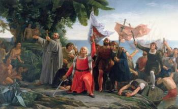 The First Landing of Christopher Columbus (1450-1506) in America, 1862 (oil on canvas) | Obraz na stenu