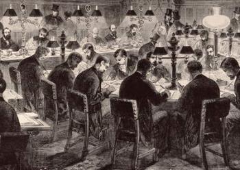 The House of Commons: The Reporter's Room, from 'The Illustrated London News', 18th February 1882 (engraving) (b&w photo) | Obraz na stenu