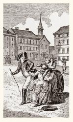 Two prostitutes fight for a gentleman's custom in the street. After an 18th century work in Illustrierte Sittengeschichte vom Mittelalter bis zur Gegenwart by Eduard Fuchs, published 1909. | Obraz na stenu