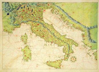 Italy, from an Atlas of the World in 33 Maps, Venice, 1st September 1553 (ink on vellum) | Obraz na stenu