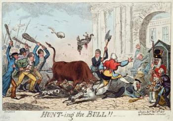 Hunting the Bull, 1817 (colour etching) | Obraz na stenu