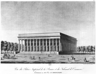 View of the Bourse Imperial Palace and the Commercial Court, Paris, early 19th century (engraving) (b/w photo) | Obraz na stenu