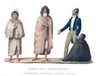 Natives of New Zealand, from 'Voyage Autour du Monde sur la Corvette La Coquille (1822-25)' by Louis Isidore Duperrey (1786-1865) (colour litho) | Obraz na stenu
