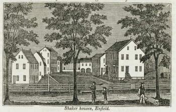 Shaker houses in Enfield, from 'Connecticut Historical Collections', by John Warner Barber, 1856 (engraving) | Obraz na stenu