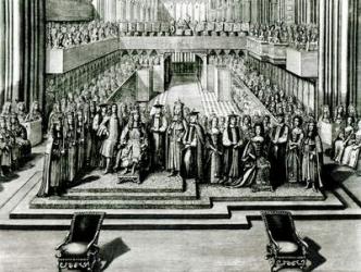 The Enthroning of King James II and Queen Mary (engraving) (b/w photo) | Obraz na stenu