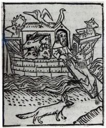 Noah's Ark, illustration from 'Golden Legend' compiled by Jacobus de Voragine and published by William Caxton, 1483 (woodcut) (b/w photo) | Obraz na stenu
