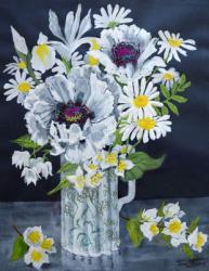 White Poppies, Marguerites and Philadelphus, (gouache) | Obraz na stenu