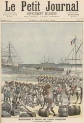 Landing of the Senegalese Troops at the New Wharf in Cotonou, from 'Le Petit Journal', 21st May 1892 (colour litho) | Obraz na stenu