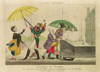 Disagreements over Umbrellas, from 'Caricatures Parisiennes' (colour litho) | Obraz na stenu