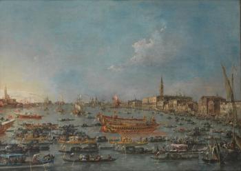 The Bucintoro Festival of Venice. The Bacino di S. Marco with the "Bucintoro", the Doge's State Barge, on Ascension Day, 1780-93 (oil on canvas) | Obraz na stenu