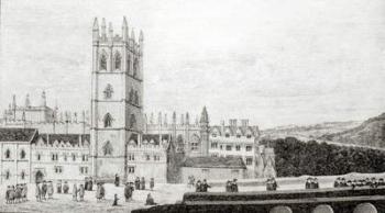 Magdalen College, Oxford in the 17th century (engraving) (b/w photo) | Obraz na stenu