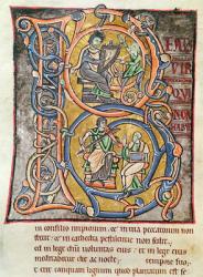 Ms 3 fol.255 Historiated initial 'B' depicting King David, from the 'Bible de Saint-Sulpice de Bourges' (vellum) | Obraz na stenu