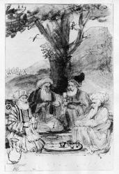 Four orientals seated under a tree, c.1659 (pen, ink & wash on paper) | Obraz na stenu
