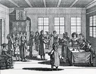 Jewish Divorce scene, from the 'Judisches Ceremoniel', by Paul Christian Kirchner, 1726 (engraving) | Obraz na stenu