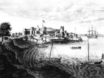 South East view of Geriah Fort, the Landing Place and Entrance from' A Voyage to India' by Edward Ives, version published in 1773 (engraving) | Obraz na stenu