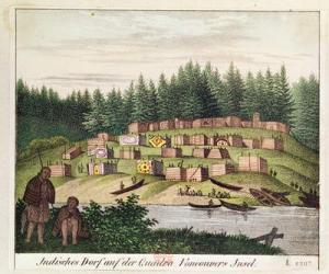 Indian Encampment on Quadra Island, Vancouver Islands (colour engraving) | Obraz na stenu