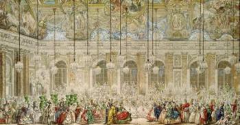 The Masked Ball at the Galerie des Glaces, 17th February 1745 (pen & ink and w/c on paper) | Obraz na stenu