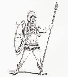 A heavily armed Greek warrior dressed for battle. From The Imperial Bible Dictionary, published 1889. | Obraz na stenu