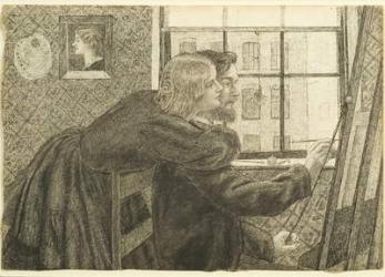 G P Boyce with Fanny Cornforth at Rossetti's Studio, Chatham Place, c.1858 (ink on paper) | Obraz na stenu