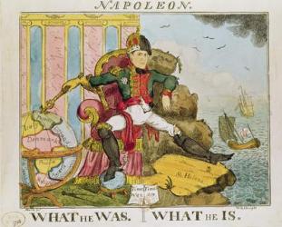 'What He Was. What He Is', caricature of Napoleon (1769-1821) published by S. Knight (coloured engraving) | Obraz na stenu