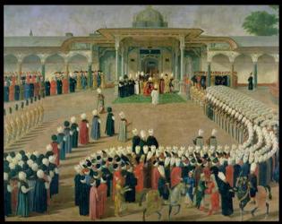 Reception at the Court of Sultan Selim III (1761-1807) at the Topkapi Palace, late 18th century (gouache on paper) | Obraz na stenu