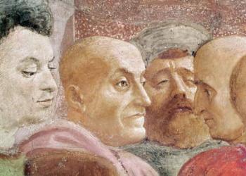 Detail of heads of men to the left of the Emperor, from the Raising of the Son of Theophilus, and St. Peter Enthroned as First Bishop of Antioch, c.1427 and c.1484-85 (fresco) (detail of 63302) | Obraz na stenu